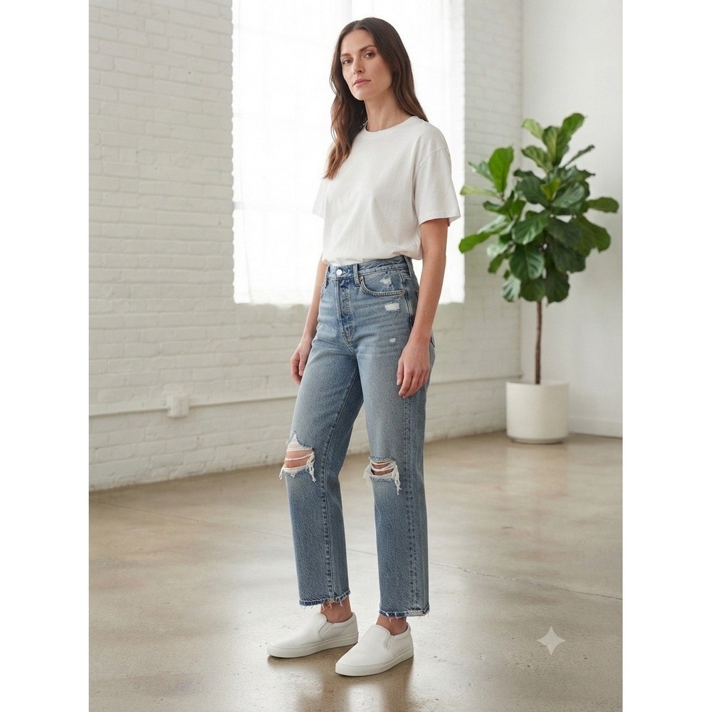PacSun Womens Jeans Sz 28 High Rise Straight Leg Distressed Raw Hem Button Fly